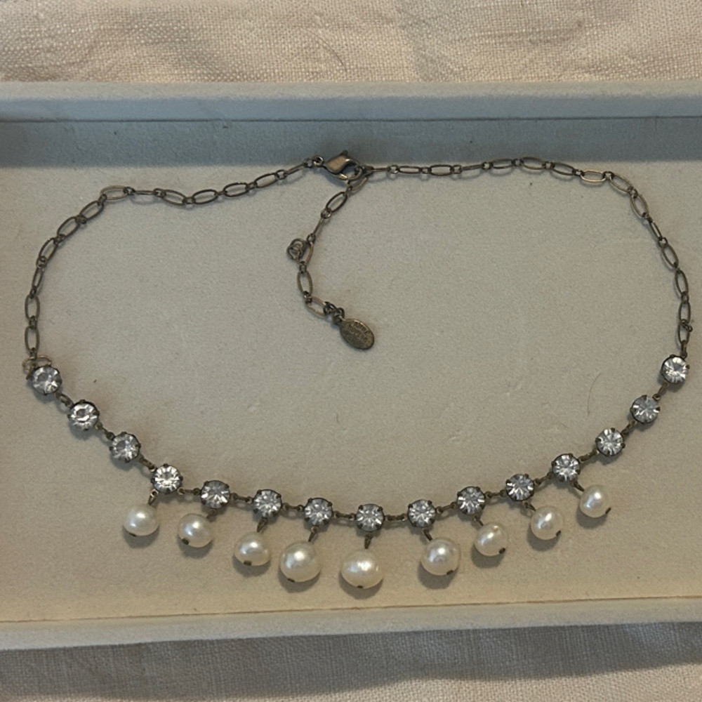 Anne Koplik Gold, Crystal, and Pearl Drop Necklace